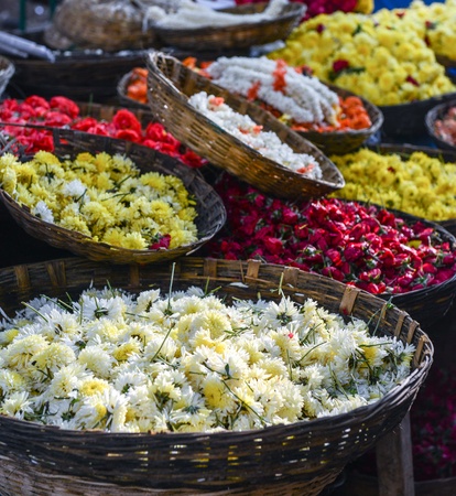 Mums and Roses for Sale in Indian Marketの写真素材