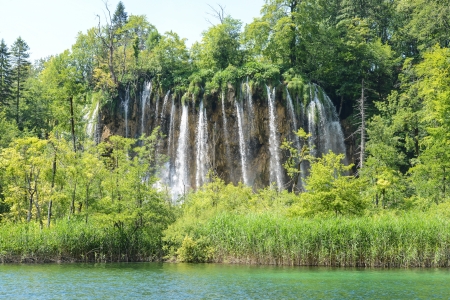 Waterfall in Plitvice National Park in Croatiaの写真素材