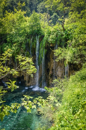 Waterfall in Plitvice National Park in Croatiaの写真素材