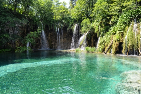 Waterfalls at Plitvice National Park in Croatiaの写真素材