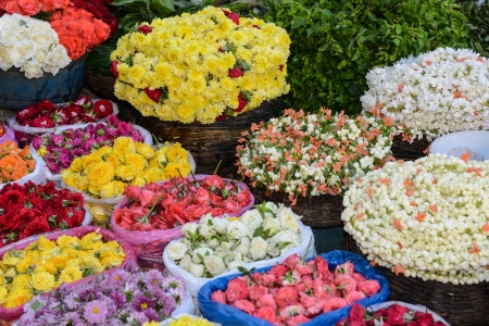 Flowers for Sale on the Street in Indiaの写真素材