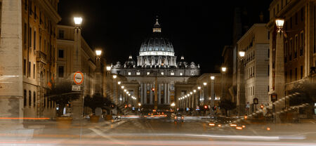 Saint Peter Basilica and Vatican City in the Night, Rome, Italyのeditorial素材
