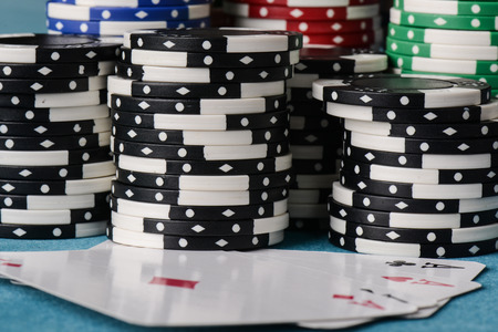 Stacked Poker Chips with Ace Cardの写真素材