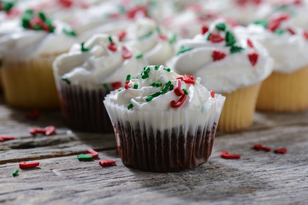 Chocolate and Vanilla Christmas Cupcakesの写真素材
