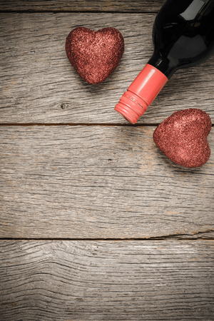 Wine Bottle with Hearts for Valentine's Dayの写真素材