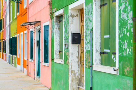 Colorful Homes in Burano Italy outside of Veniceの写真素材
