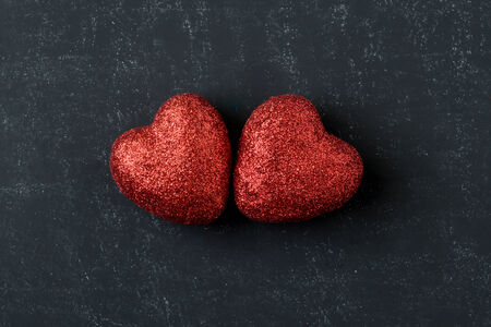 Red Hearts on a Chalkboard for Valentines Dayの写真素材
