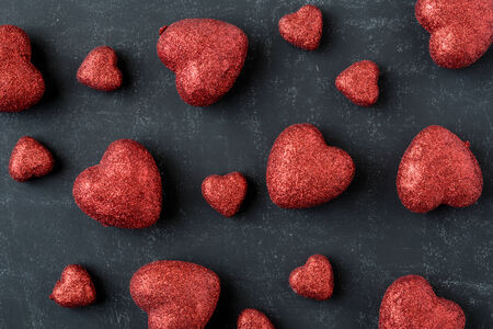 Red Hearts on a Chalkboard for Valentines Dayの写真素材