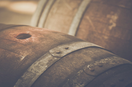 Wine Barrel outside in Retro Styleの写真素材
