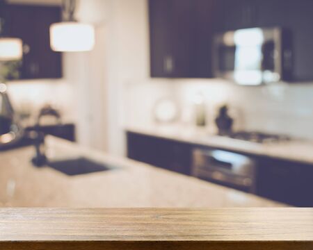 Blurred Modern Kitchen with Retro Style Filterの写真素材