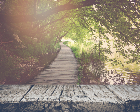 Retro Hiking Path with Sunlightの写真素材