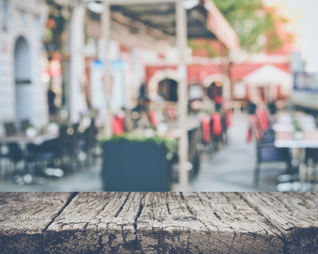 Blurred Empty Cafe in European Cityの写真素材