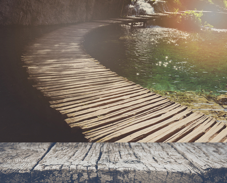 Retro Hiking Path with Sunlightの写真素材