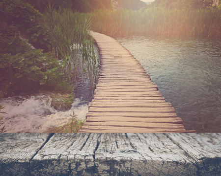 Retro Hiking Path with Sunlightの写真素材