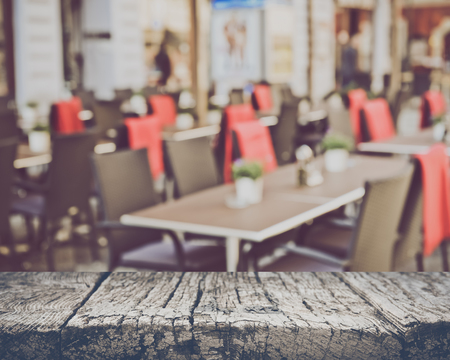 Blurred Empty Cafe in European Cityの写真素材