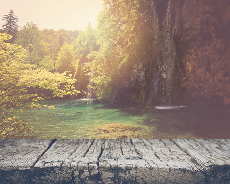 Retro Waterfall with Sunlight with Vintage Film Styleの写真素材