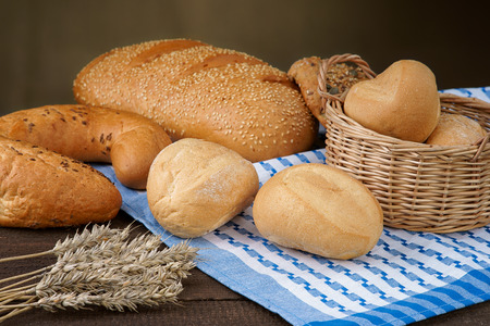 Baking products on the tableclothの写真素材