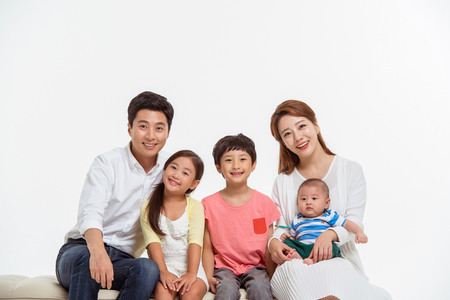 Asian Family Portrait / Isolated on Whiteの写真素材