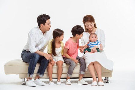 Asian Family Portrait / Isolated on Whiteの写真素材