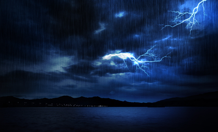 Lightning, Thunder in Dark Spooky Sky