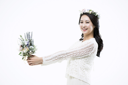 Romantic Young Asian Couple - Isolated on Whiteの写真素材