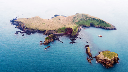 Scenic spots of Jeju seen from the skyの写真素材