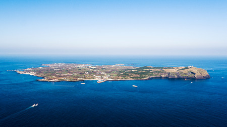 Scenic spots of Jeju seen from the skyの写真素材