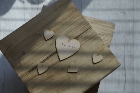 Heart-shaped wooden cut-outsの写真素材