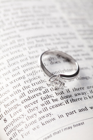 A Wedding Ring On The Texts Of The Bibleの写真素材