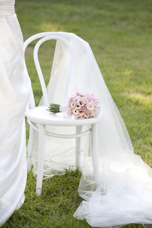 Bouquet On A Chair In The Outdoorsの写真素材
