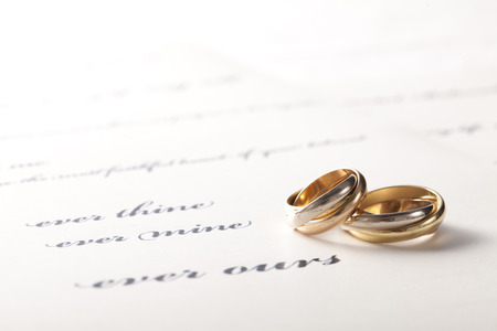 Wedding Rings On The Texts Of The Wedding Invitationの写真素材