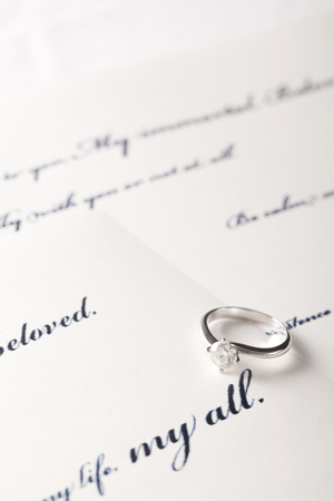 A Wedding Ring On The Texts Of The Wedding Invitationの写真素材