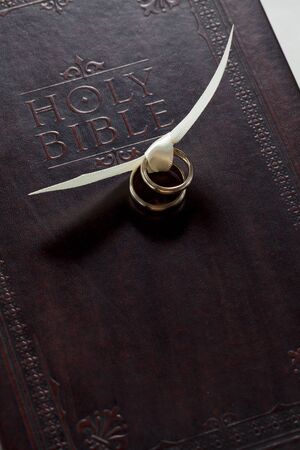 Wedding Rings Placed On The Bibleの写真素材