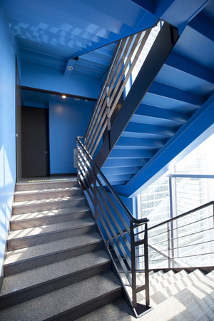 Emergency stairs, painted in blueの写真素材