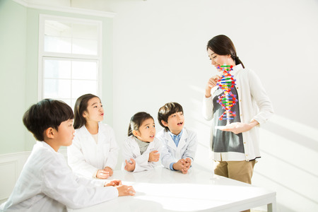 Young Students Learning About DNA With A Female Teacherの写真素材