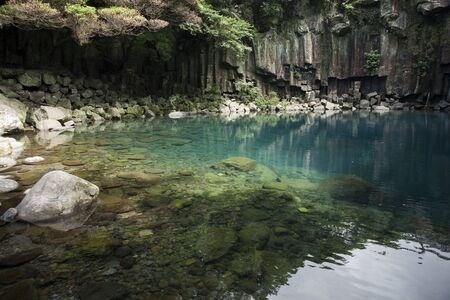 South Korea, Jeju Island, Seogwipo, Cheonjiyeon Waterfallの写真素材