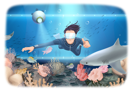 Virtual Reality Experience Vector Illustrationのイラスト素材