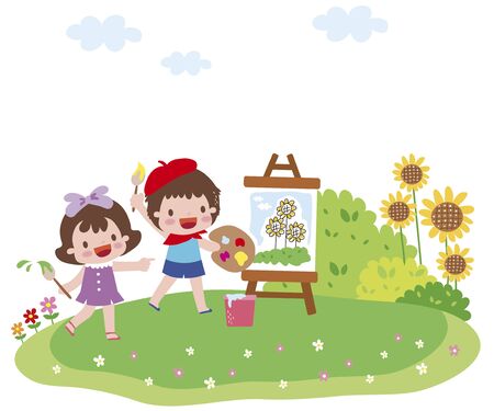 Illustration Of Children Playingの写真素材