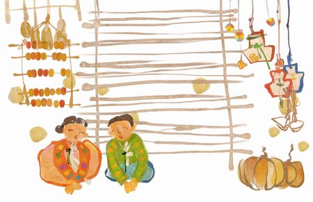 Traditional Korean Lifestyle Illustrationの写真素材