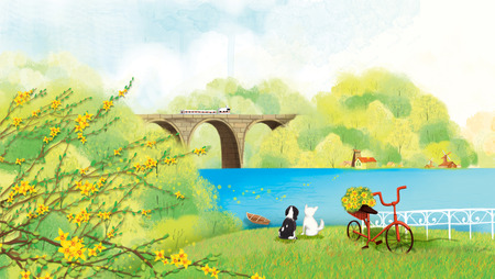 Sceneries Of A Countryside Illustrationの写真素材
