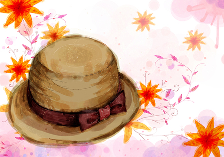 Abstract Flowers Background, Hat Illustrationの写真素材