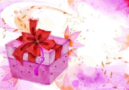 Abstract Flowers Background, Giftbox Illustrationの写真素材
