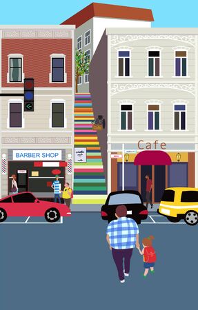 Colorful City Life Illustrationの写真素材