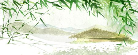 Traditional Asian Scenery Paintingの写真素材