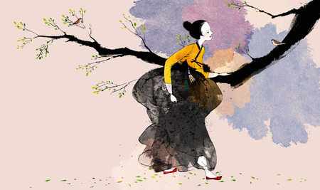 Traditional Korean Woman Illustrationの写真素材