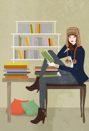 Young Woman's Lifestyle Illustrationの写真素材