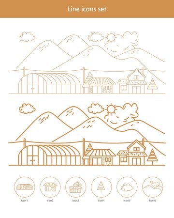 Building and landscape line illustrations-vectorのイラスト素材