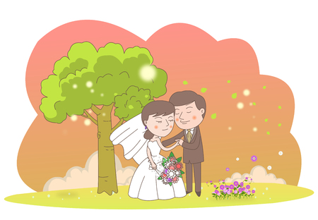Newlyweds Outsideのイラスト素材