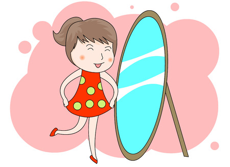 Teenage girl trying on a dressのイラスト素材