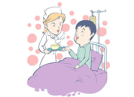 Sick: sitting on a hospital bedのイラスト素材